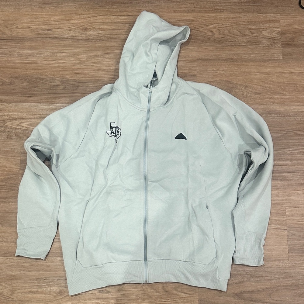 Light Gray Full-Zip Hoodie with Subtle Logo